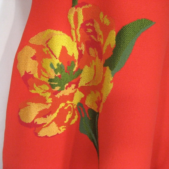 LELA ROSEFloral red Jacquard Knit Sleeveless Dress